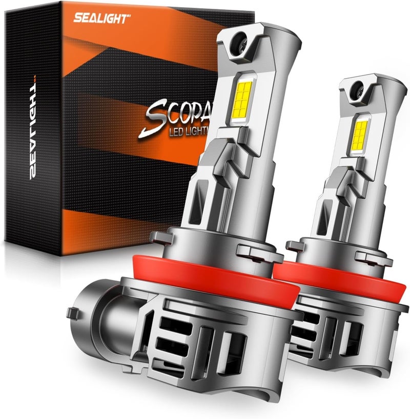 SEALIGHT مصابيح H11 مع ضوء أبيض 6500K، 30000LM ساطع للغاية، تصميم ميني 1:1 لمصابيح ضباب H16، توصيل وتشغيل في 3 دقائق، عبوة من 2 - Image 1